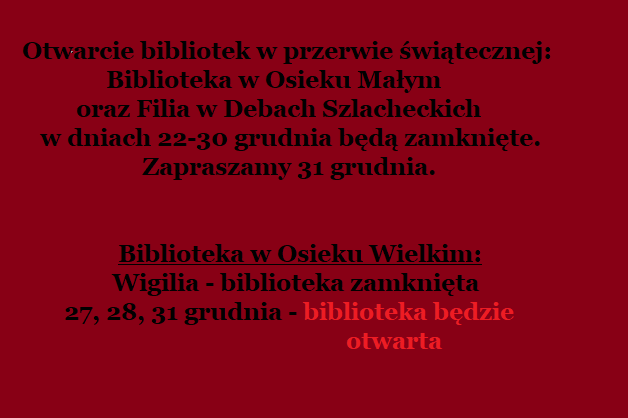 Otwarcie bibliotek w przerwie świątecznej